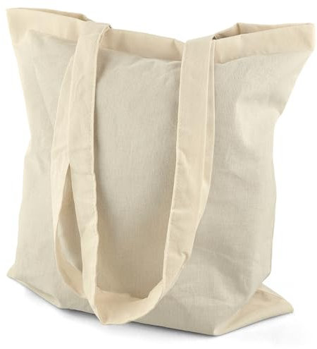 Netuno 1 Stück Stofftasche naturfarben 38 x 42 cm Baumwolltasche mit langen Henkeln Tragetasche Einkaufstasche Umhängetasche Baumwolle zum Bemalen Bedrucken Baumwollbeutel Jutebeutel Tote Bag