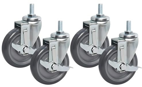 Schwerlast Industrierollen M12 Gewinde Vorbau Lenkrollen 4 Stück, 63mm 75mm 100mm Keine Spuren & Leise Polyurethan Rollen Mit Bremse, Ersatzrollen Für Trolleys Möbel Werkbank(100mm)