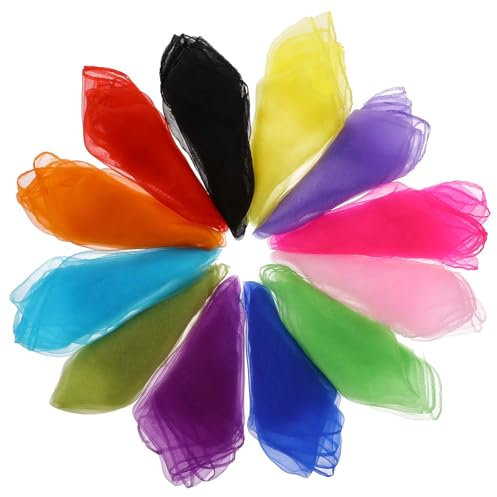 Molain 12 Stück Jongliertücher, 60x60cm Square Bunte Tanz Chiffontücher seidentücher Baby Bunte tücher mulltücher seidentuch für Tanzen, Jonglieren und Sensorisches