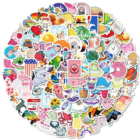 100 Pcs Cute Stickers, Laptop Stickers for Adults Vinyl Waterproof Cartoon Sticker, Aesthetic Preppy Sticker for Suitcase, Guitar, Water Bottle, Laptop, Kindle, Scrapbook, Luggage