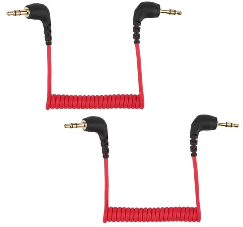 BTFO 2 cavi audio per microfono da 3,5 mm, cavo audio per fotocamera, TRS da 3,5 mm, a spirale, cavo audio per microfono, compatibile con DJI Mic 2 e Rode Microphone Wireless Pro (rosso)