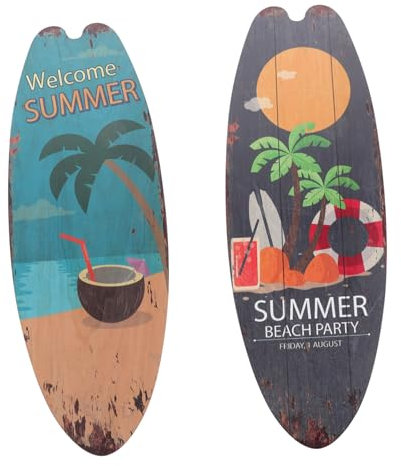 SOLUSTRE 2stücke Surfbrett Holz Wanddekor Tropisches Dekor Strand Dekoration Surfbrett Wanddekor Meeres Badezimmer Dekor Tropisches Türschilder Zuhause