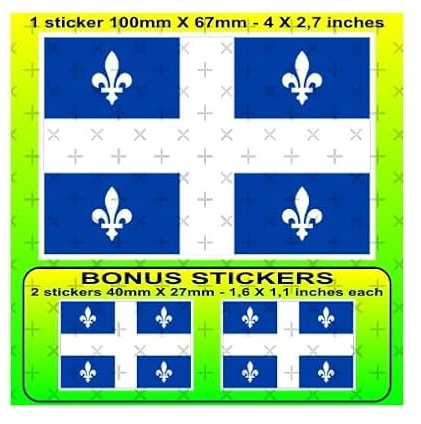 Drapeau du Québec, Canada Province du Québec Fleurdelisé National Flag, Canadien 100 mm (env. 9,9 cm) Autocollant en vinyle x1 + 2 bonus