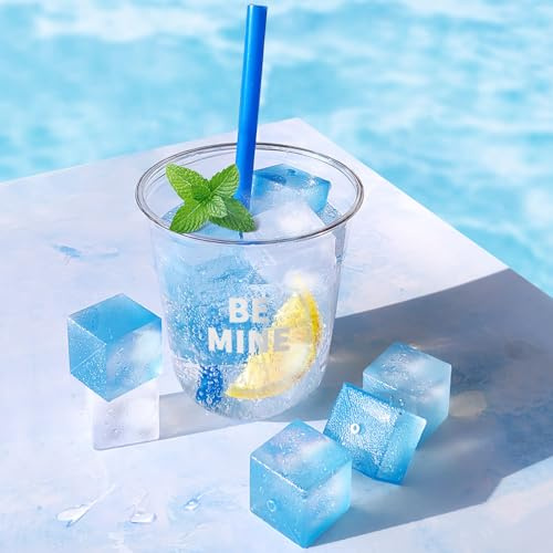 Shyllin Pack of 24 Ice Cubes in Moulds, Reusable Ice Cubes, Cherry Blossom Shape (Blue Square)