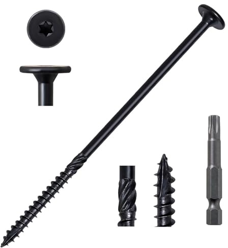 Valorada Lot de 20 vis à bois de 6,3 x 150 mm, vis à bois noires pour terrasse, construction robuste, vis à bois résistantes à la rouille, avec embout étoile T30