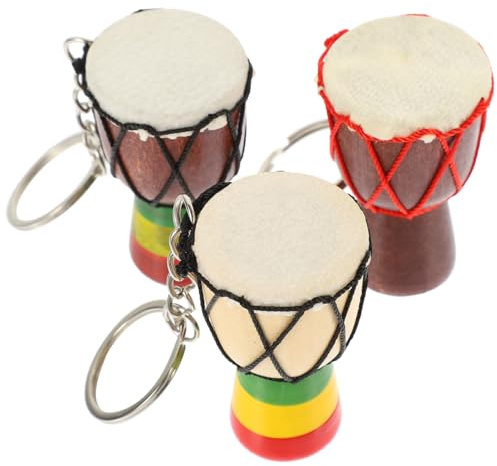 Healvian Porte-Clés Tambour Africain Pendentif De Clés Et Collier Mini Tambour Souvenir De Voyage Décoratif Pour Sac Métal 5.00 X 2.90 X 2.90 Cm Lot De 2