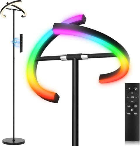 SIBRILLE RGBCW Floor Lamp, Color Changing Standing Lamp, Modern Stepless Dimmable LED Floor Light Tall Lamp with Remote Control, 20W 3000-6000K Rotatable Floor Lamps for Living Room, Bedroom, Office