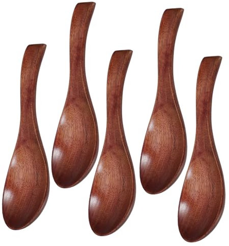 CIYODO 5 Pièces Cuillères à Soupe Bois Japonaises avec Long Manche Ustensiles de Cuisine Élégants et Pratiques Idéaux pour Servir Soupe et Ramen Faciles à Nettoyer