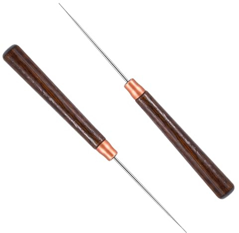 Leather Awl Tool 2 PCS, Wood Handle Sewing Punch Tool for Leather Craft, Durable Steel Needle Scratch Awl for DIY Sewing and Punching Projects