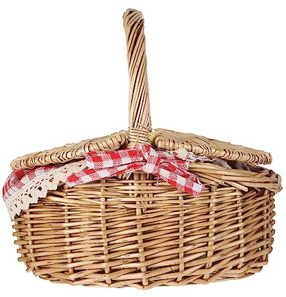 WEKADRIN Cesta de Almacenaje de Mimbre Mano con Tapa Cesta para Picnic y Frutas Organizador Multifuncional para y Jardín Diseño Rústico Natural