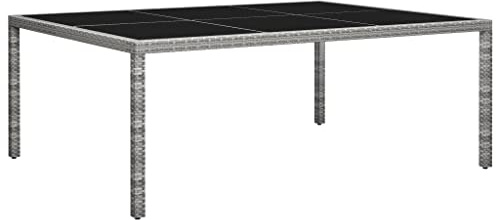 HaoChrymec Garten-Esstisch aus PE-Rattan mit schwarzem Hartglas, Witterungsbeständig, Dining Table für Terrasse, Loungetisch Outdoor, Grau, 200x150x74 cm