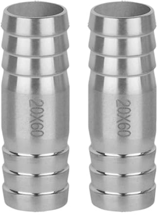 Perfeclan 2 empalmadores de púas, acopladores de unión Redondos de Acero Inoxidable, Rectos para Conectores de Manguera de Aceite, Agua y, 20 Mm X 60 Mm
