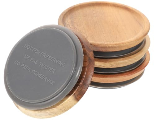 TOYANDONA 4 Piezas Tapas de Madera para Botes de Boca Ancha Silicona Integrada Tapas Redondas Reutilizables para Tarros de Yogur y Almacenamiento Cocina Diseño Duradero y Fácil de Usar