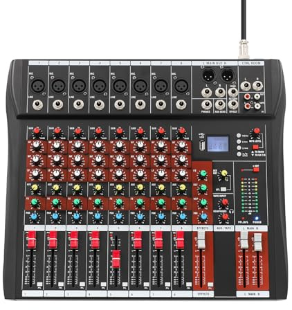 8-Kanals Professioneller Mixer Soundboard Konsole, Professionelles Mischpult Audiomischpult, für PC DJ Studio kleine Clubs Bars