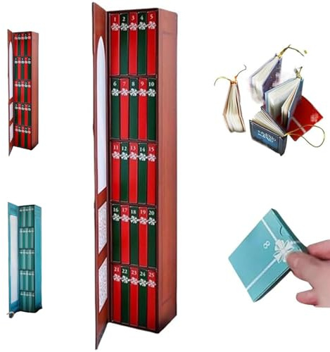 2025 Adventskalender mit 24 Mini-Buch-Anhängern, Weihnachts-Countdown-Kalender mit literarischen Ornamenten zur Dekoration, für Bücherliebhaber als Geschenk
