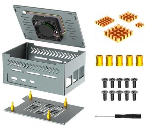Rebellious Carcasa de metal de aluminio con disipador de calor de cobre Mucho espacio y reemplazo del ventilador del radiador para 5 placas de expansión PCIe adicionales carcasa metálica