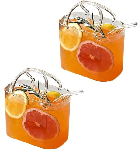 Glass Purse for Drinks, Glass Purse Vase, Unique Wine Glasses with Straw, Decorative Fish Bowl Vase with Straw, Handbag Vases for Cute Room Decor, For Fruit Juice, Tea, Flowers
