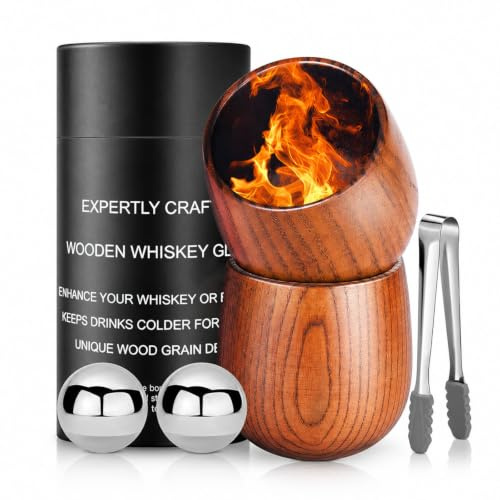 LAIKAIEU Set Bicchieri Da Whisky in Legno Carbonizzato, Bicchiere Borbone, Bicchiere Vecchio Stile Realizzato A Mano, Per Uomini Marito, Papà, Fratello, Amanti Del Whisky, Compleanno (300ml * 2)