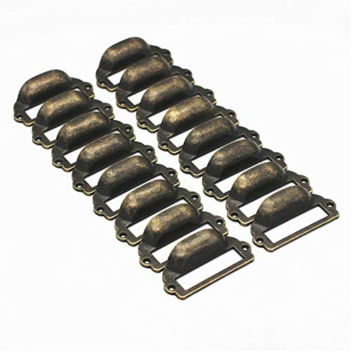 WEICHUAN 16-Pack Zinc Alloy Antique Bronze Label Frame Drawer Pulls -Vintage Industrial Style Apothecary Card Catalog Holder Pull Handles for Drawers and Cabinets, 1-5/8 x 3-1/4