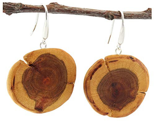 NaturSchatulle Holzschmuck Ohrringe Damen Holzohrringe Hänger Pflaumenholz Rund 3cm I Natürliche Holz Ohrhänger Schmuck 925 Sterling Silber