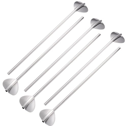 6 Pcs Metal Stainless Steel Drinking Straws, 2-in-1 Design Straw Spoon, Party Summer Use Birthday Smoothie Milk, Reusable Straw Stirring