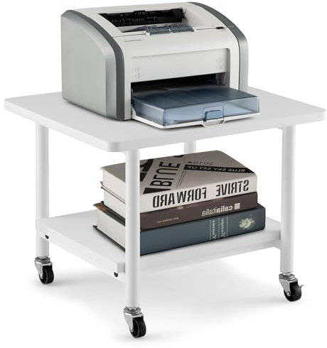 GIANTEX Druckertisch mit Rollen, Druckerständer Druckerwagen rollbar mit 2 Ebenen, Druckerschrank Rollcontainer Druckerhalter Holz, Beistelltisch Druckerregal Rollregal Rollwagen