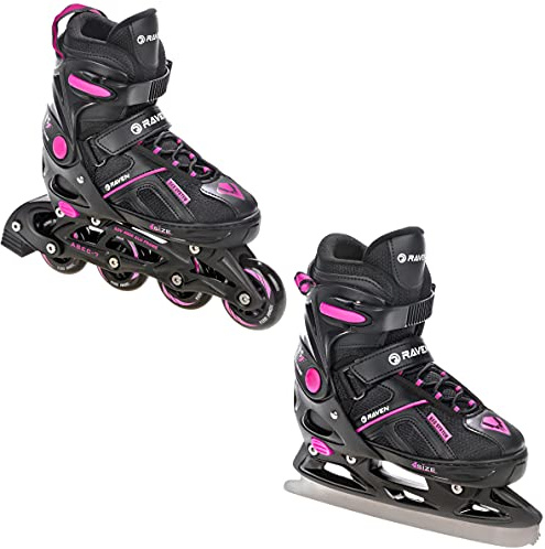 RAVEN Pulse 2in1 Schlittschuhe Inline Skates Inliner für Kinder und Erwachsene verstellbar (Black/Fuchsia, 40-43 (25,5-28cm))