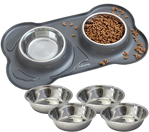 KaraLuna Napfunterlage aus Silikon mit Edelstahl Futternapf I Für Katzen & Hunde (200ml, Grau)