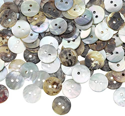 Hyakoz 100 Stück 12,5mm Perlmutt Knöpfe Natürlich Schimmernde Perlmuttknöpfe 2 Loch Flach Knöpfe Perlmutt für Kleidung, Nähen, Handwerk, Scrapbooking und Mehr