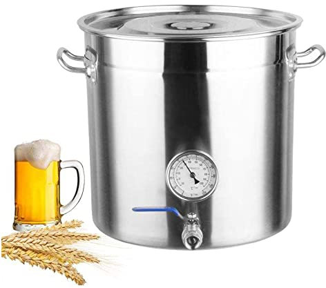 Edelstahl Brauerei Topf Braukessel - 19QT-90QT Stockpot Küche Kochen Eimer verzuckert Bier Fass mit Thermometer Hahn Kochgeschirr Topf, 6 Größe/Siliver / 35x35cm