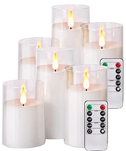 Britesta Weihnachtsdeko-Kerzen: 6er-Set LED-Echtwachskerzen in transparenten Acrylgläsern, 3 Größen (realistische Kerzen, realistisch flackernd, Dimmer)