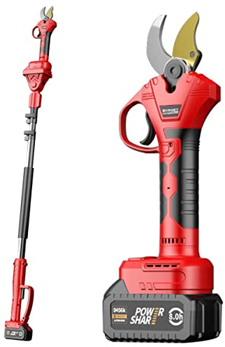 Plerile Sécateur D'élagage Télescopique Électrique, Ciseaux De Jardinage À Piles avec 2 Batterie Au Lithium Remplaçable, Diamètre De Coupe 50mm, Secateur Electrique sans Fil Professionnel