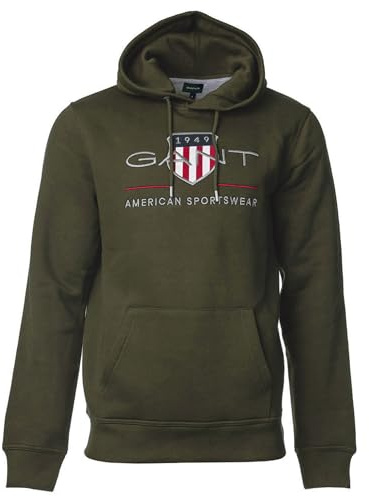 GANT Herr Reg Archive Shield Hoodie Huvtröja, Juniper grön, 3XL