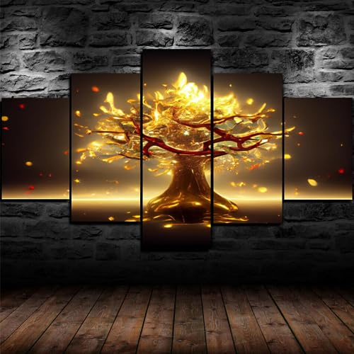 Impression sur Toile intissee 5 Parties Tableau Tableaux Decoration Murale Photo Image Artistique Photographie Graphique,tableau 5 parties arbres forestiers cadre,tableau xxl arbre de la vie 200x100cm