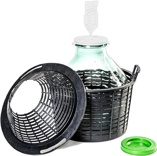 Weithalsballon 34L mit Korb, Gärröhrchen, Gummistopfen, Weinballon, Kunststoffkorb, Glasballon, Flasche, Gallone, Gärballon, Gärbehälter