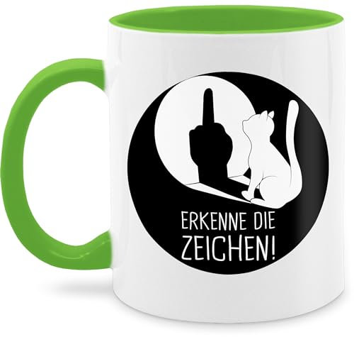 Tasse Tassen 325ml - Erkenne die Zeichen Katze - Winkelkatze Mittelfinger Stinkefinger Katzen - 325 ml - Hellgrün - katzentassen geburtstagsgeschenk für katzenliebhaber kaffeetasse katzenteetasse