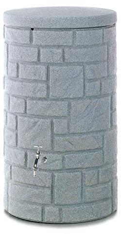 Arcado Récupérateur d'eau de pluie Gris 230 l Couleur granit en matériau résistant aux UV et aux intempéries Tonneau d'eau de pluie avec couvercle sécurisé pour les enfants