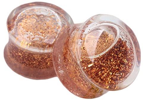 Lieson Plug Flesh Tunnel, 2 Stück Tunnel Acryl mit Champagner Pailletten 8mm Flesh Tunnel Transparent Champagner