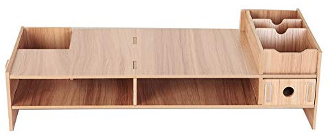 WOHPNLE Desk Shelf for Top Of Desk, Wood Computer Monitor Stand for Desk Ergonomic Design Monitor Stand with Drawer Thickened Board Design Monitor Riser for Desk