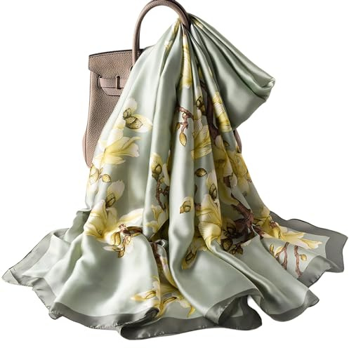 Silk scarf Women Shawl Green Stain Neckerchief Head Wrap Thin Ladies Beach Shawl Vintage Bridal Chiffon Muslim Colorful Cloth Christmas Decorations Gifts Belt