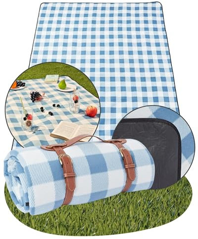 Haus Projekt Chequered Soft Fleece Picnic Blanket, 200x150 cm, Foldable and Portable Picnic Mat With Carry Handle, Camping Accessories for Travel, Hiking, Festival Essentials, Outdoor Camping Mat