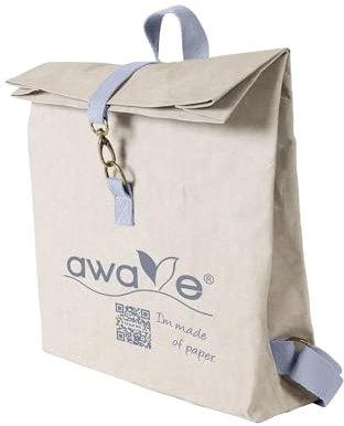 AWAVE Rucksack 10 l aus waschbarem Kraftpapier, veganes Leder, leicht, robust, hohe Tragkraft, wasserabweisend, Rolltop Backpack vegan, FSC Zertifiziert