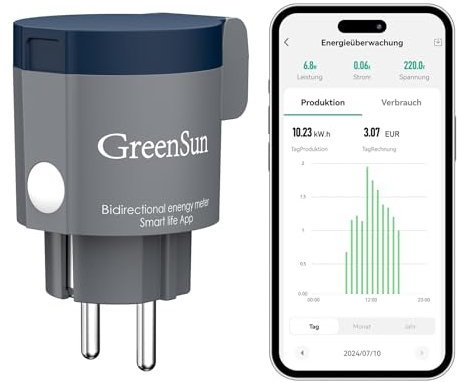 Stromzähler für Steckdose - GreenSun WLAN Steckdose Outdoor, Stromzähler für Balkonkraftwerk Zeitschaltuhr Aussenbereich Strommessgerät Steckdose Stromverbrauchsmesser für Mini PV 2,4GHz 16A