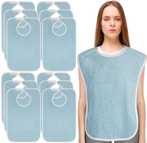 Utopia Towels 12 Pack Premium Unisex Adult Bibs for Elderly Women Men, Waterproof Bib for Eating, Adjustable and Washable (Blue)