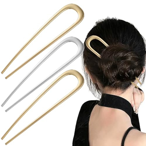 AOZUO 3 Stück French Twist Hair Pin,14.2cm Haarklemmen Damen,Haarnadeln Groß Haarnadel Metall Französisch U Förmige Große Haarpin Haarstäbe Hochsteckfrisuren für Frauen Mädchen Dutts Vintage Haargabel