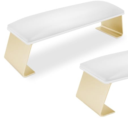 Arm Rest for Nails,Cleanable Leather Nail Tech Arm Rest Cushion,Soft Nail Hand Rest Stand Holder for Manicure Salon Technician Home DIY Nails,Anti-slip Gold Legs (White A)