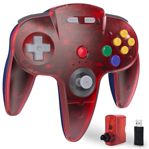 KIWITATA - N64 Wireless Controller for Switch Console, 2.4GHZ Rechargeable N64 Wireless Remote Control Compatible with N64 System, Raspberry Pi, MAC, PC Windows 7,8,10,11