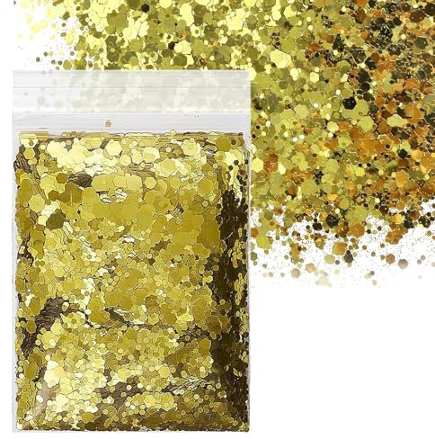 Ovaletta 50g Gold Glitze, Glitzerpulver, Kerzen Selber Machen Set, Glitzerpulver zum Basteln, Bastel Glitter, Epoxidharz Farbe, Craft Glitter für Festival Party, Gesicht, Slime, Geburtstagsfeier