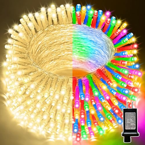 LAMPHOME 33ft Christmas Decorative Mini Lights, 100 LED Transparent Wire Fairy Starry String Lights Plug in, 16 Lighting Modes, for Indoor Outdoor Xmas Tree Wedding Party Decoration (Warm+Multicolor)