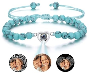 PiercingJak Bild Projektion Armband mit Foto im Stein Damen Herren Perlenarmband 6mm Edelstein Armbänder Einstellbar Kugelarmband Personalisierte Geschenke für Mann Frauen